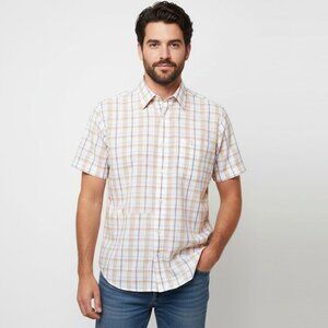 Vintage Sears The Men's Store Plaid Short Sleeve Button Down Shirt White Beige